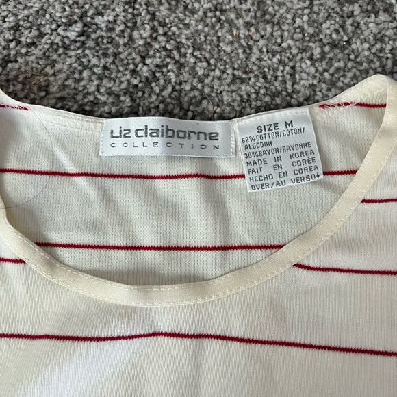 Liz Claiborne white and red striped blouse with pads - Picture 2 of 3